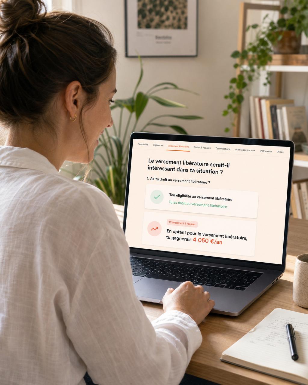 Entrepreneure sereine consultant son diagnostic Optimic